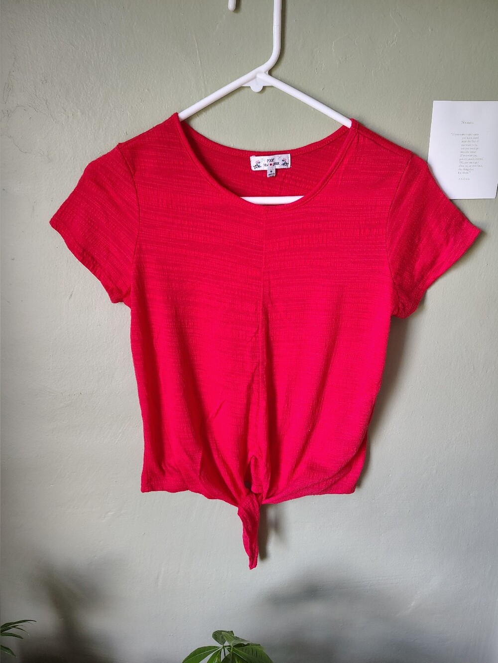 Poof New York Women's Medium Red Short Sleeve Top w/ Tie Front